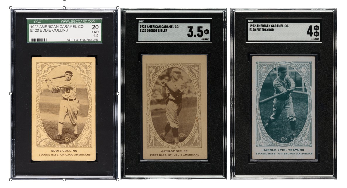 1922 E120 Eddie Collings, George Sisler, & Pie Traynor