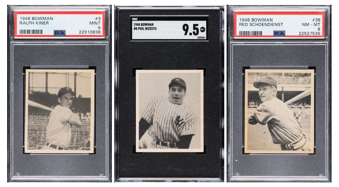 1948 Bowman Ralph Kiner, Phil Rizzuto, & Red Schoendienst