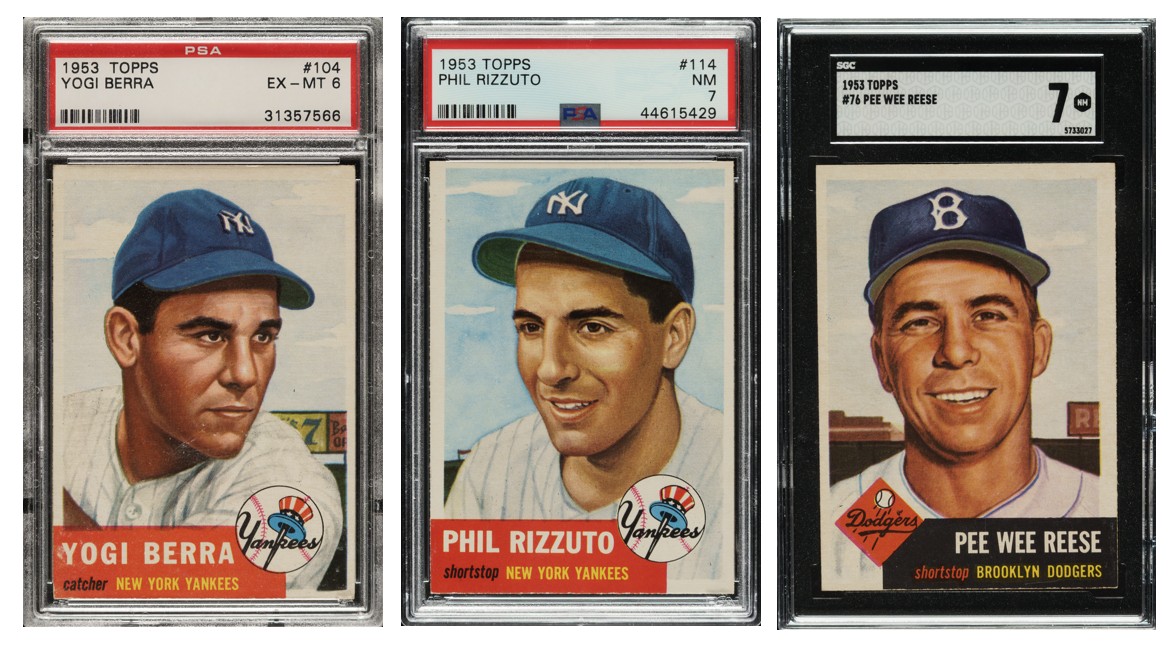 1953 Topps Yogi Berra, Phil Rizzuto, Peewee Reese