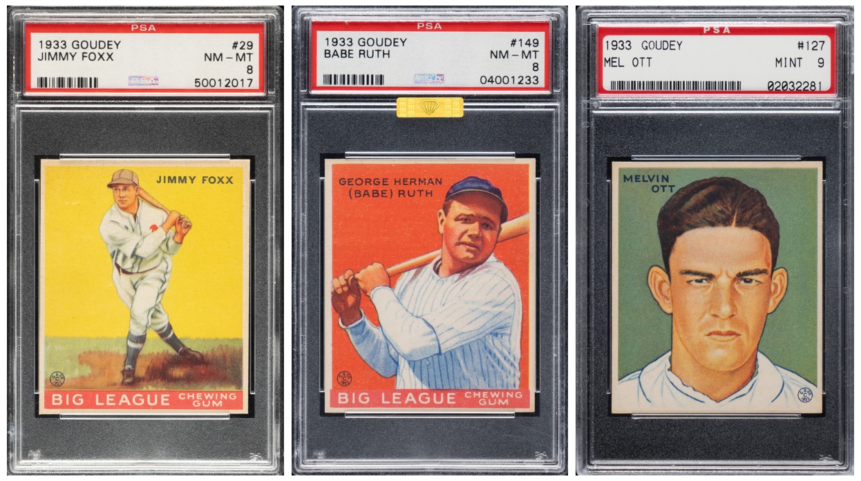 1933 Goudey Gum Cards - Jimmy Foxx, Babe Ruth, Mel Ott