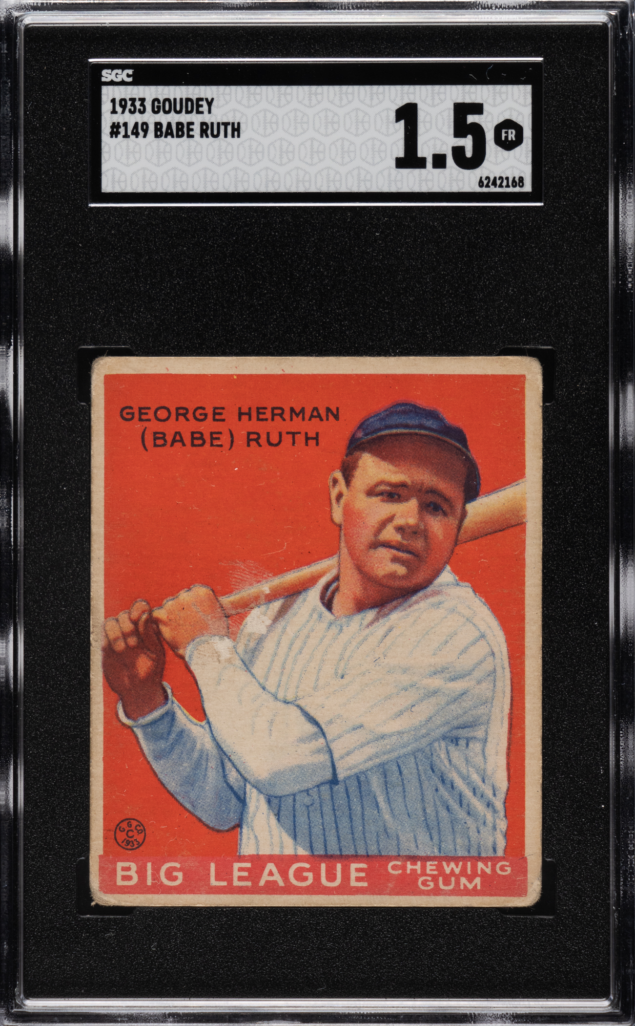 This 1933 R319 Goudey #149 Babe Ruth SGC FAIR 1.5 sold for $11,700