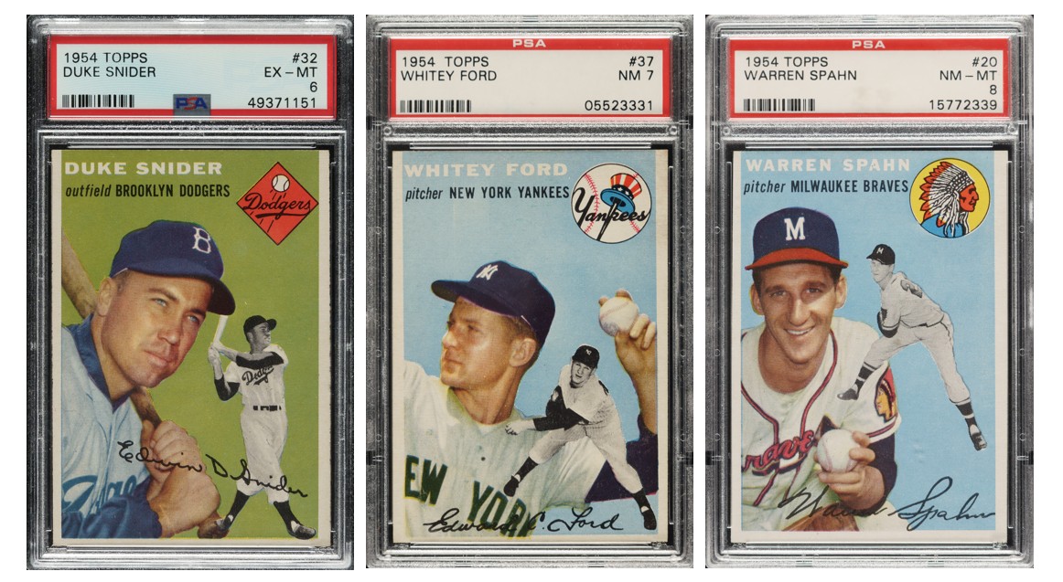 1954 Topps Duke Snider, Whitey Ford, Warren Spahn