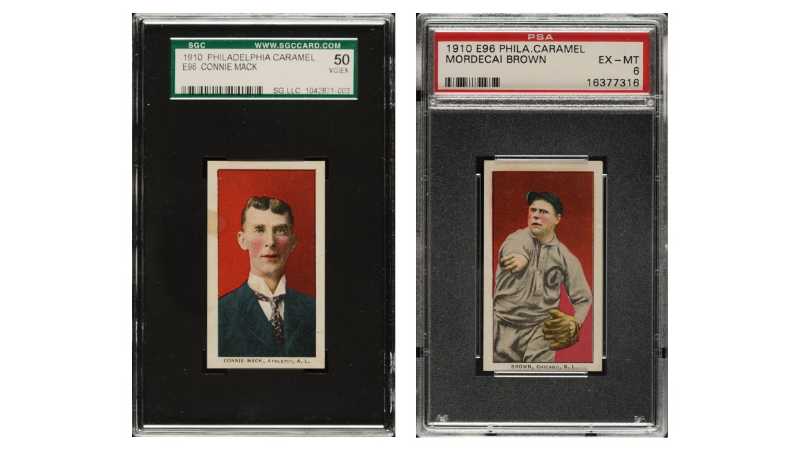 1910 E96 Philadelphia Caramel Connie Mack & Mordecai Brown