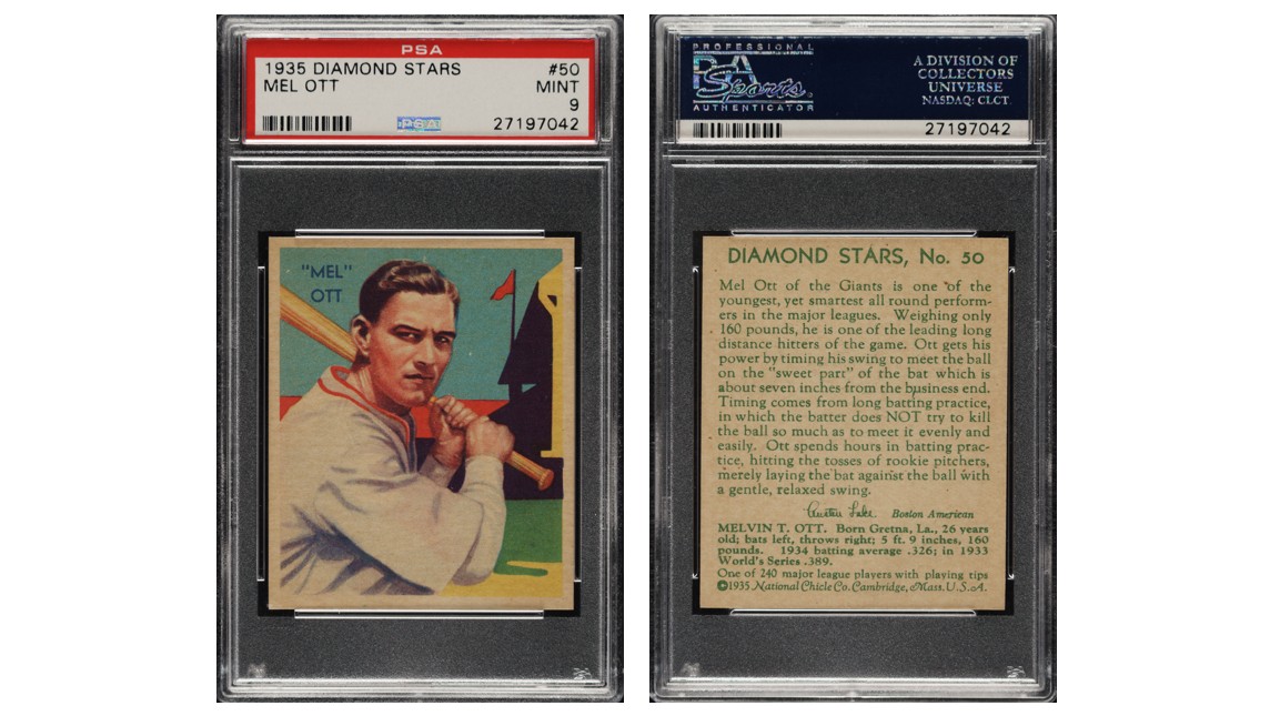 1935 Diamond Stars Mel Ott front & back