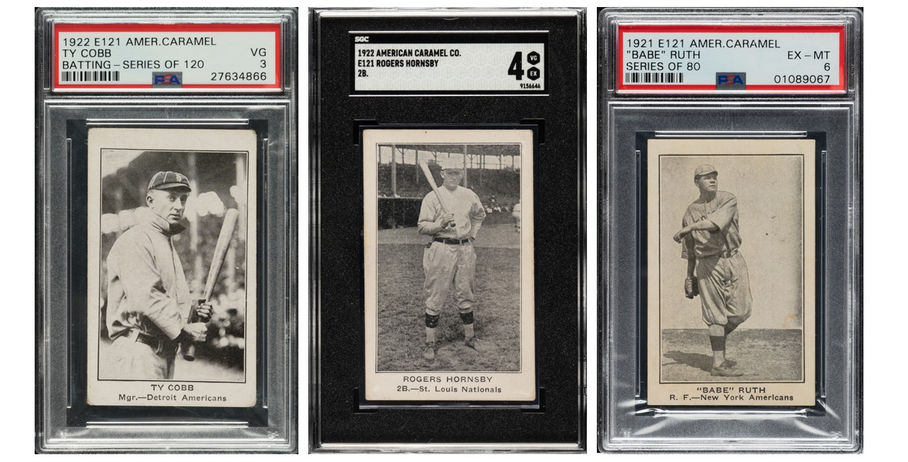 E121 American Caramel Ty Cobb, Rogers Hornsby, & Babe Ruth