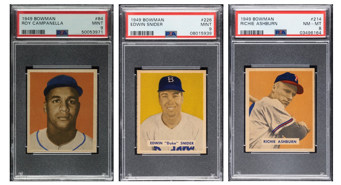 1949 Bowman Roy Campanella, Duke Snider, and Richie Ashburn