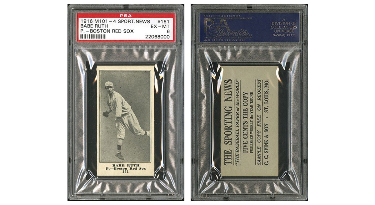 1916 M101-4 Sporting News Babe Ruth rookie card