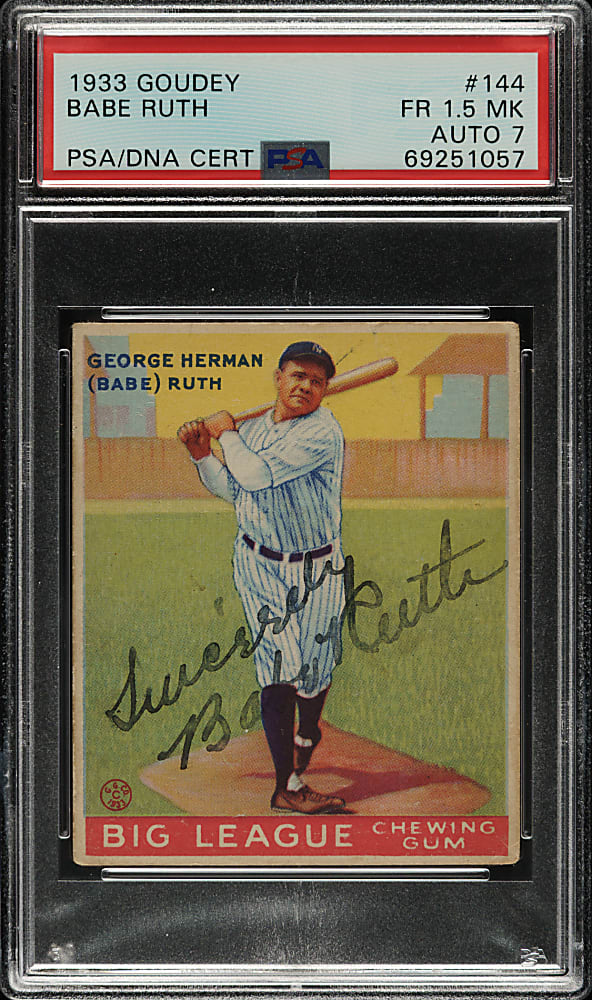 This signed 1933 Goudey #144 Babe Ruth was among the top sellers in the Fall Auction, selling for $307,500