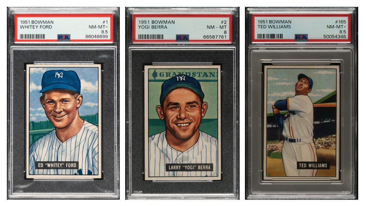 1951 Bowman Whitey Ford, Yogi Berra, & Ted Williams