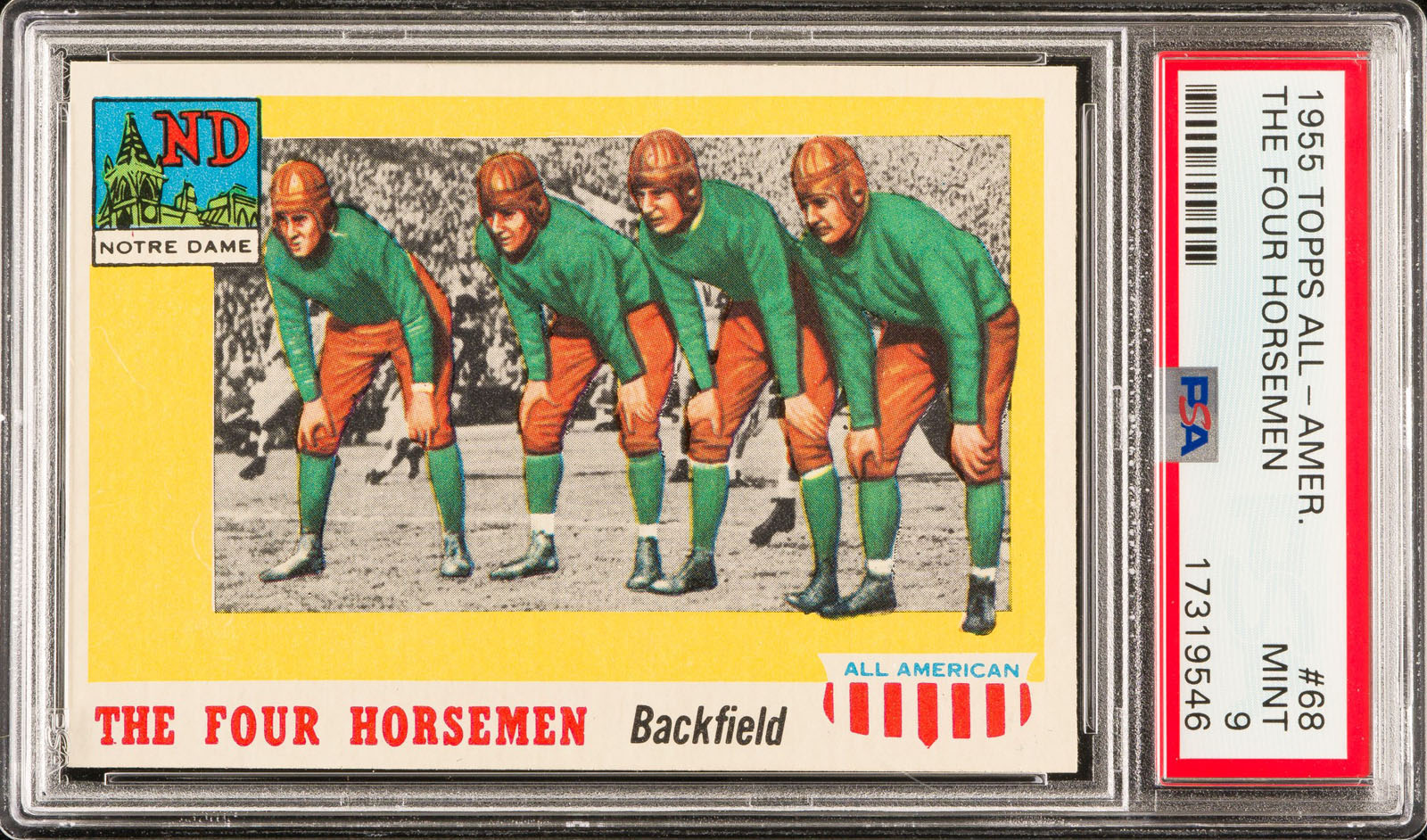 The iconic Four Horsemen of Notre Dame card is one of the staples of the set. This PSA MINT 9 example sold for $5,040 in REA's Fall 2019 Auction