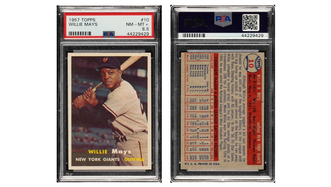 1957 Topps Willie Mays, front & back