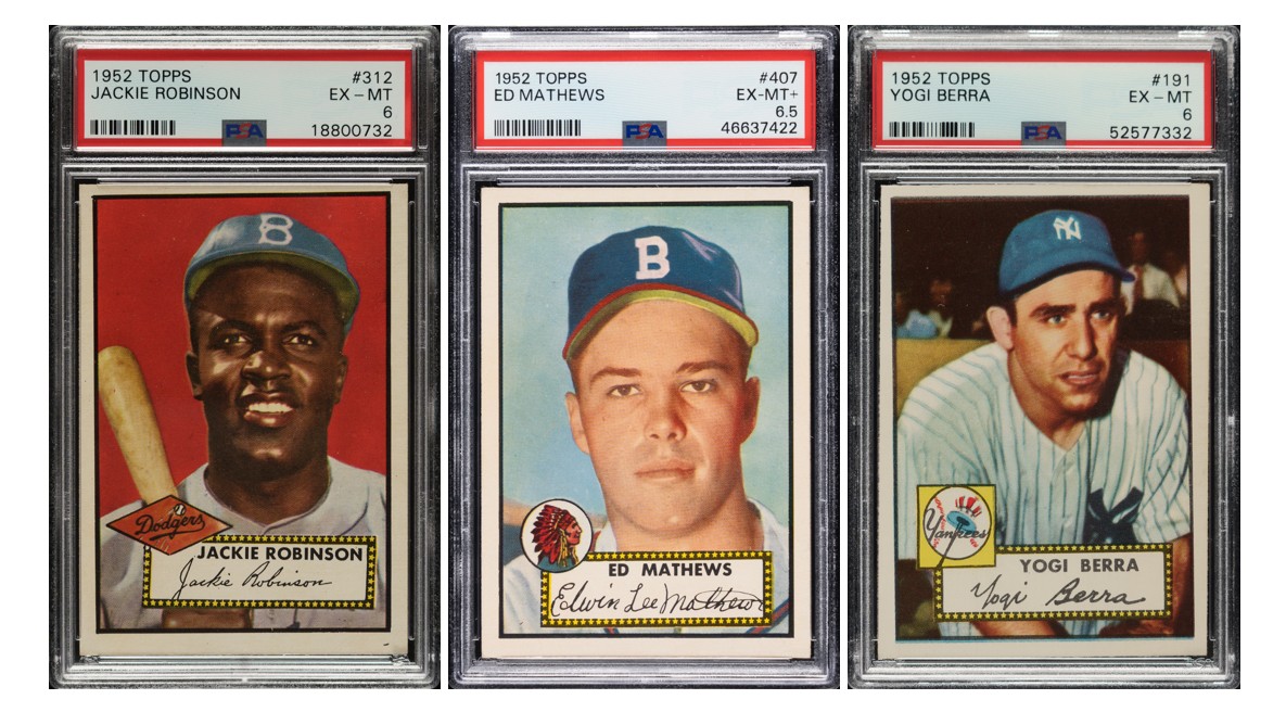1952 Topps Jackie Robinson, Eddie Mathews, Yogi Berra